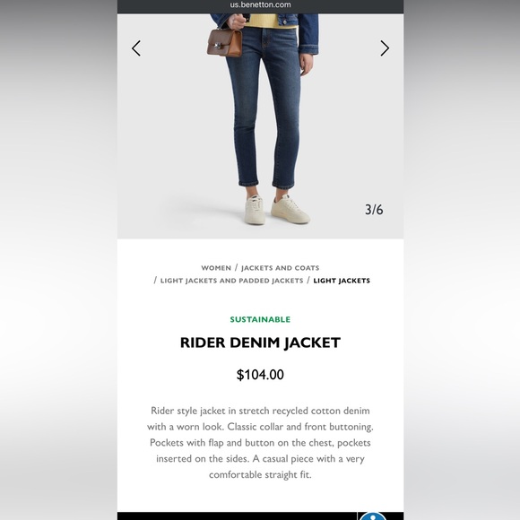 Women’s Rider Style Stretch Jean Jacket Size Medium United Colors of Benneton - Picture 2 of 14